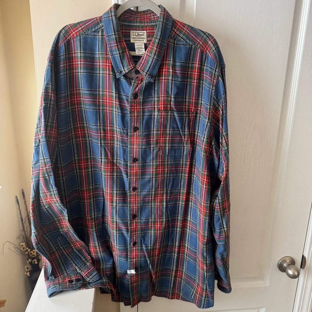 LL Bean Flannel Shirt Men's Scotch Plaid Traditional Fit Size XXL Tall